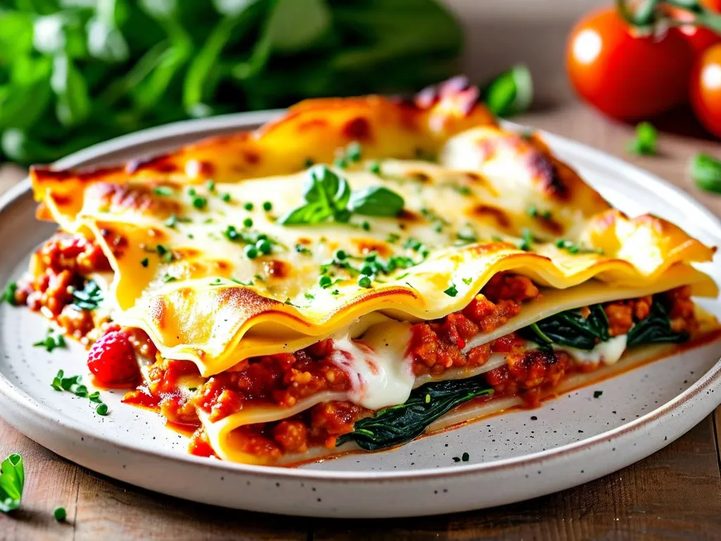 Lasagnes bolognaises gratinées aux épinards frais et béchamel maison, façon Émilie-Romagne